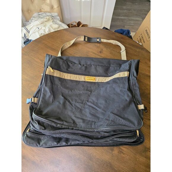 Verdi Tweed & Leather Folding 2-Suiter Garment Bag with Shoulder Strap - Picture 1 of 13